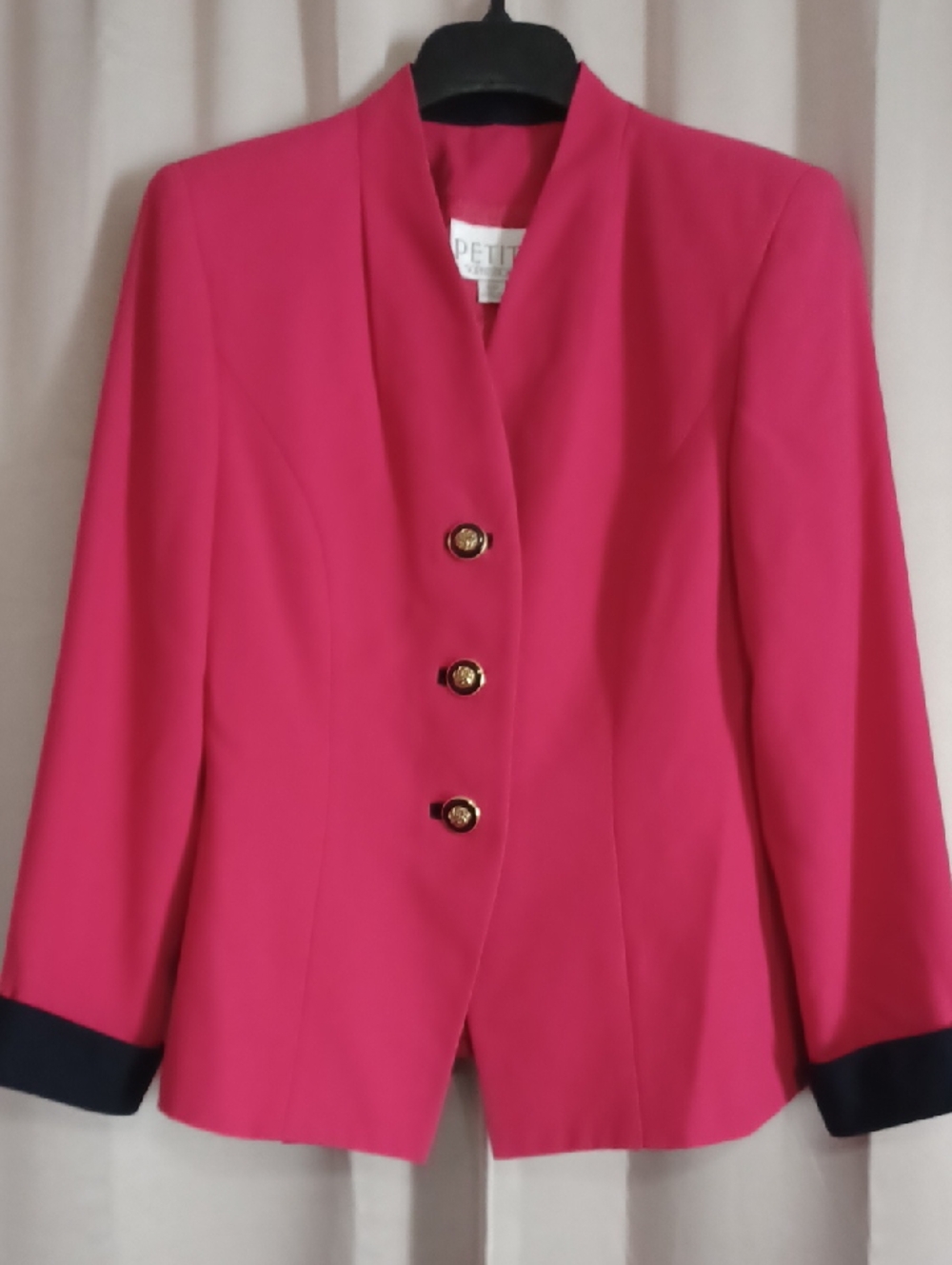 Petite Sophisticate Hot Pink Power Dressing Blazer Contrast Black Cuffs 80s Glam - Picture 1 of 14